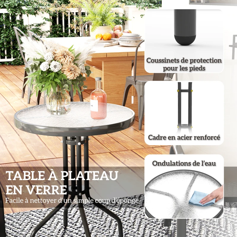 Outsunny 3 pièces salon de jardin extérieur ensemble de meubles 2 fauteuils empilables table basse dessus verre trempé gris clair