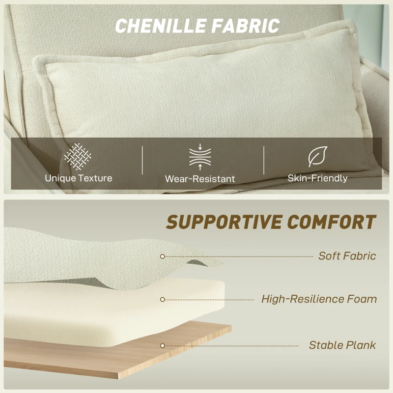 HOMCOM Fotel do spania 3 w 1, fotel rozkładany z funkcją łóżka, poduszka lędźwiowa, do salonu kremowy