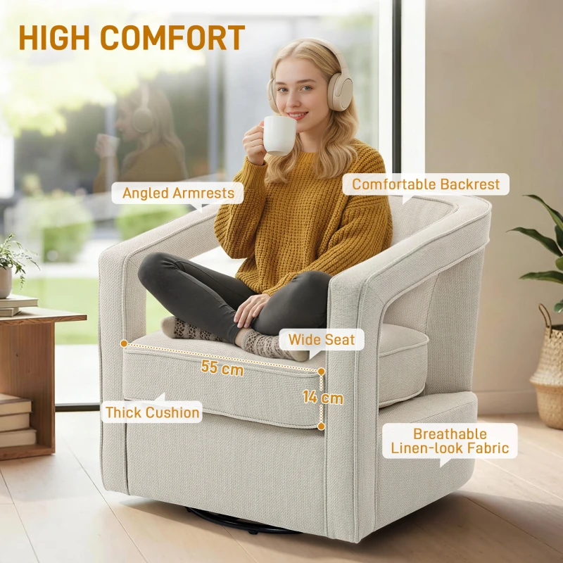 HOMCOM Fotel do salonu 360° obrotowy fotel wypoczynkowy z jednolitym oparciem i podłokietnikami 77 x 75 x 72 cm Beżowy