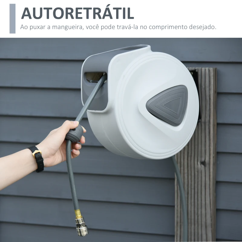 DURHAND Carrete de Mangueira de Ar Comprimido Automático de 10 m Conector de 1/4'' BSP Suporte Giratório 180° para Parede Cinzento