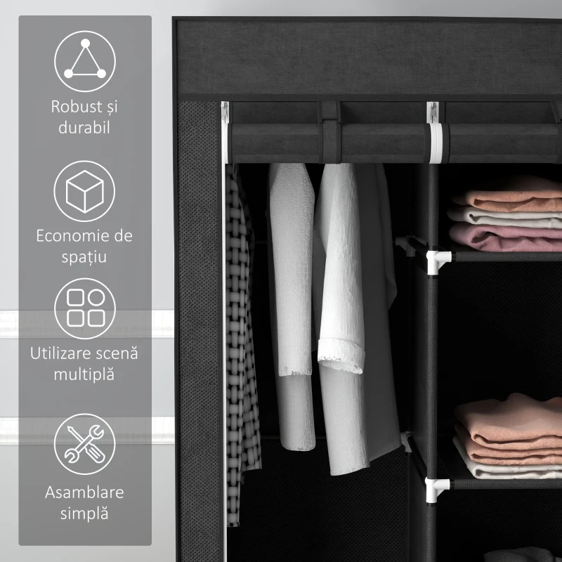 Homcom sifonier Pliabil Textil – Cu Rafturi & Sertare, Ideal pentru Spatii Mici