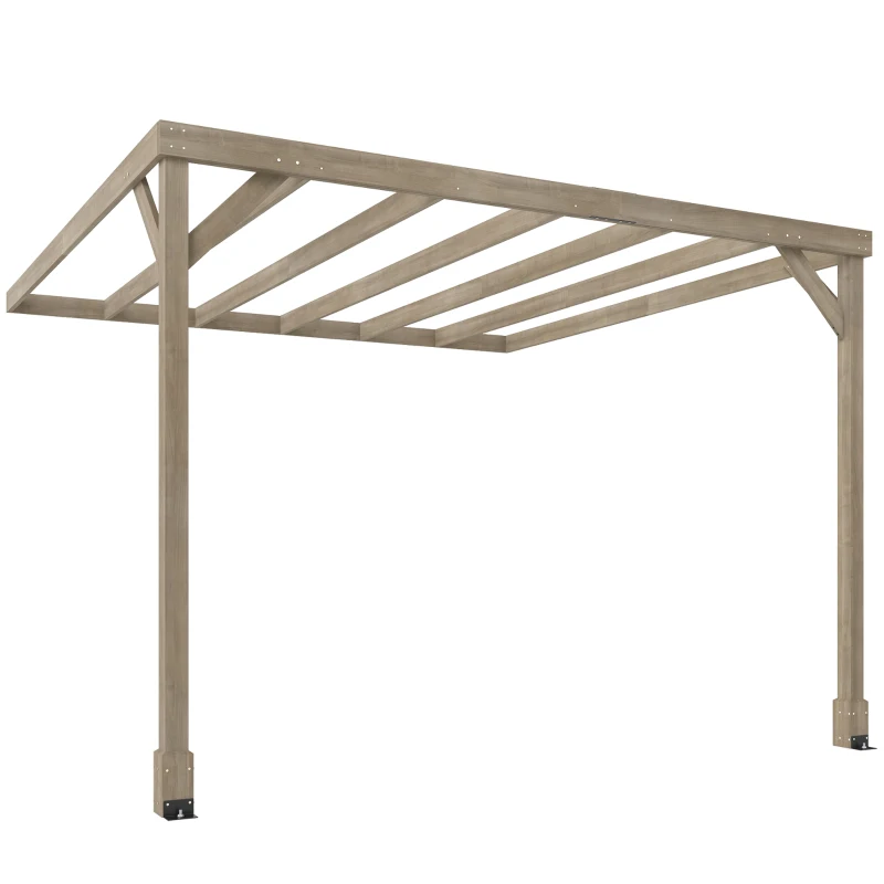 Outsunny Lean-To Wooden Pergola Kit, Decorative Garden Gazebo with Stable Structure and Concrete Anchors, 3 x 3 m, Light Brown