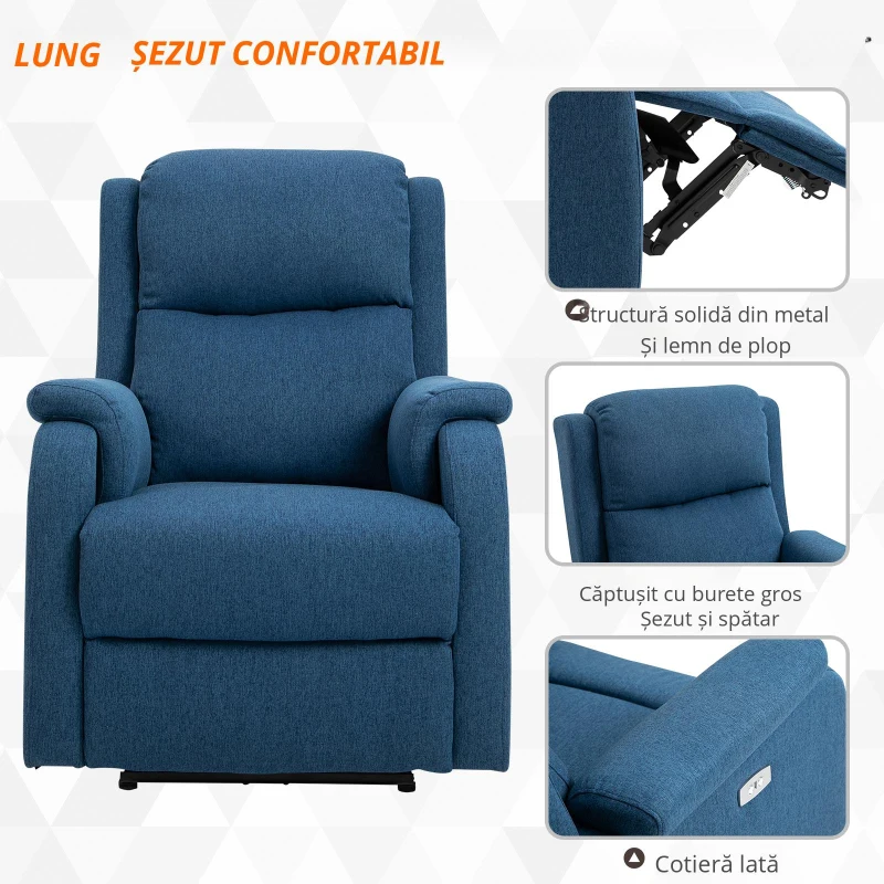Homcom Fotoliu Relax Electric – Reclinabil cu USB & Suport Picioare