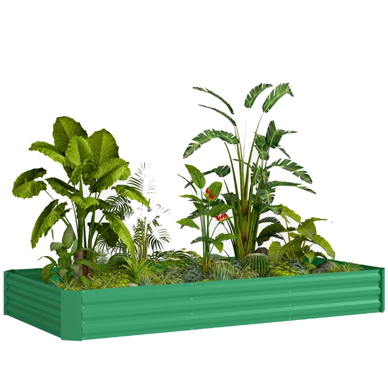 Outsunny Jardinière extérieure carré potager galvanisée avec bordure de sécurité et fond ouvert 240 x 120 x 30 cm vert