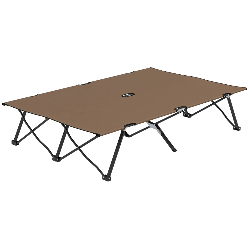 Outsunny Double Camping Cot Bed, with Bag - Khaki