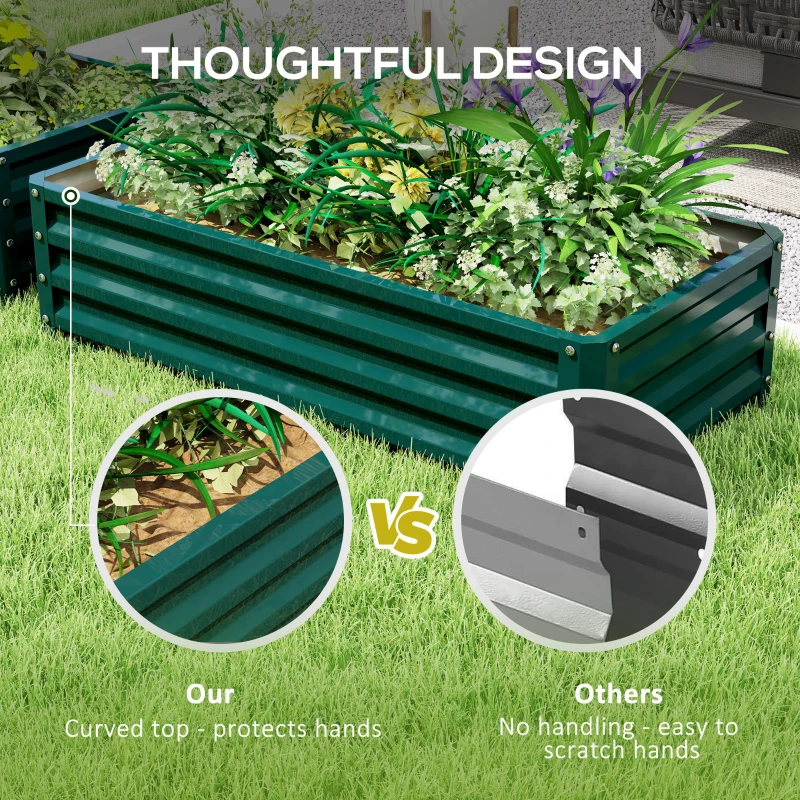 Outsunny Set of 2 Raised Beds for Garden, Galvanised Outdoor Planters for Herbs Vegetables, Use for Patio Balcony, Green