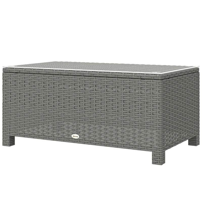 Outsunny Rattan Garden Coffee Table with Glass Top, Light Grey