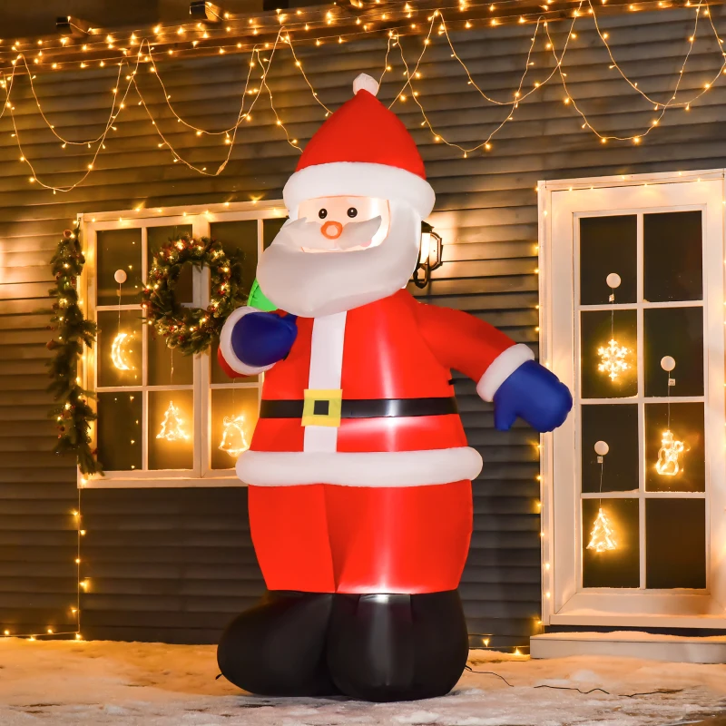 HOMCOM Pai Natal Inflável LED 2,4 m Poliéster Impermeável para Interiores e Exteriores