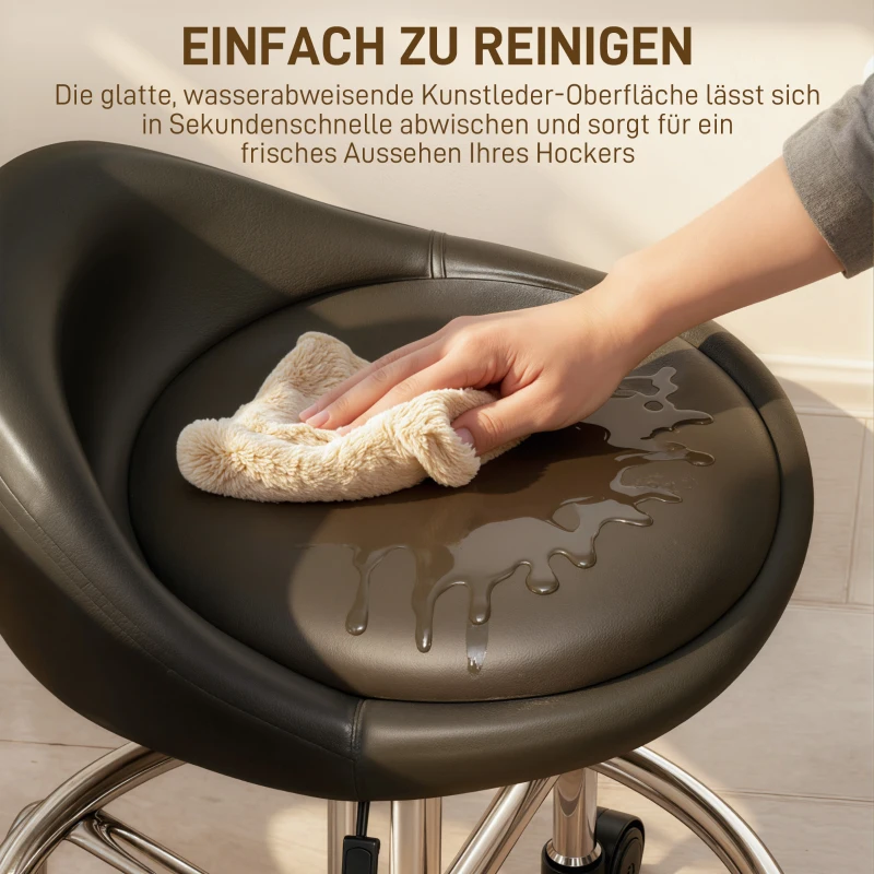 HOMCOM Rollhocker höhenverstellbar mit Rückenlehne Drehhocker 59-75 cm Arbeitshocker 360° drehbar Schwarz
