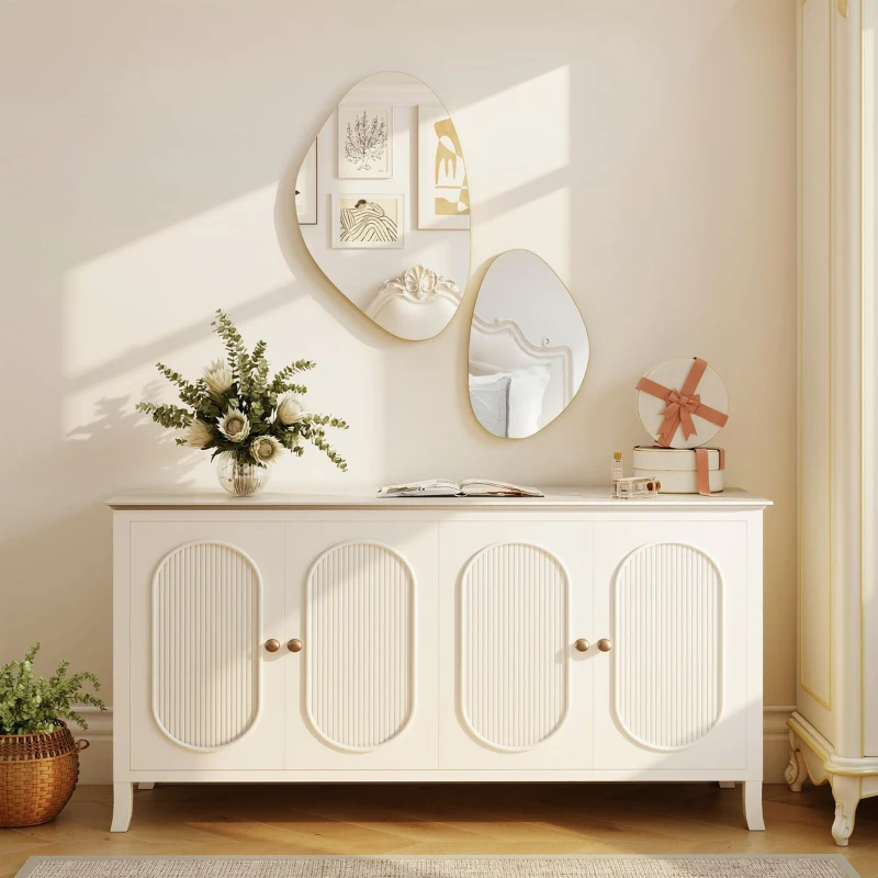 HOMCOM Set of 2 Pebble-Shaped Wall Mirror - Gold Tone