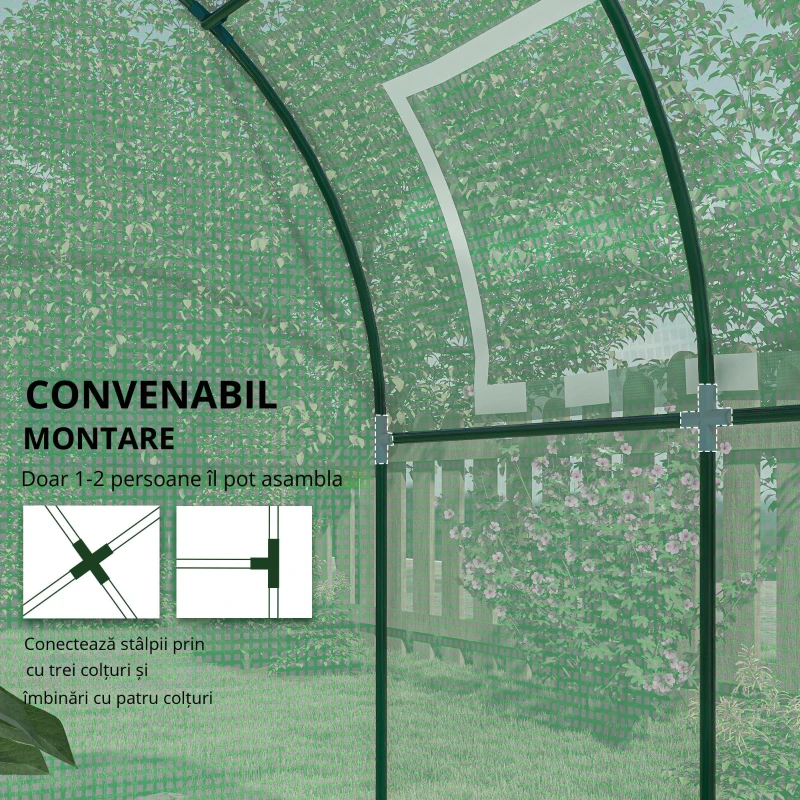Outsunny Sera de gradina tip tunel cu ferestre si usi rulante, sera pentru plante cu invelis din PE, verde, 180x180x200cm