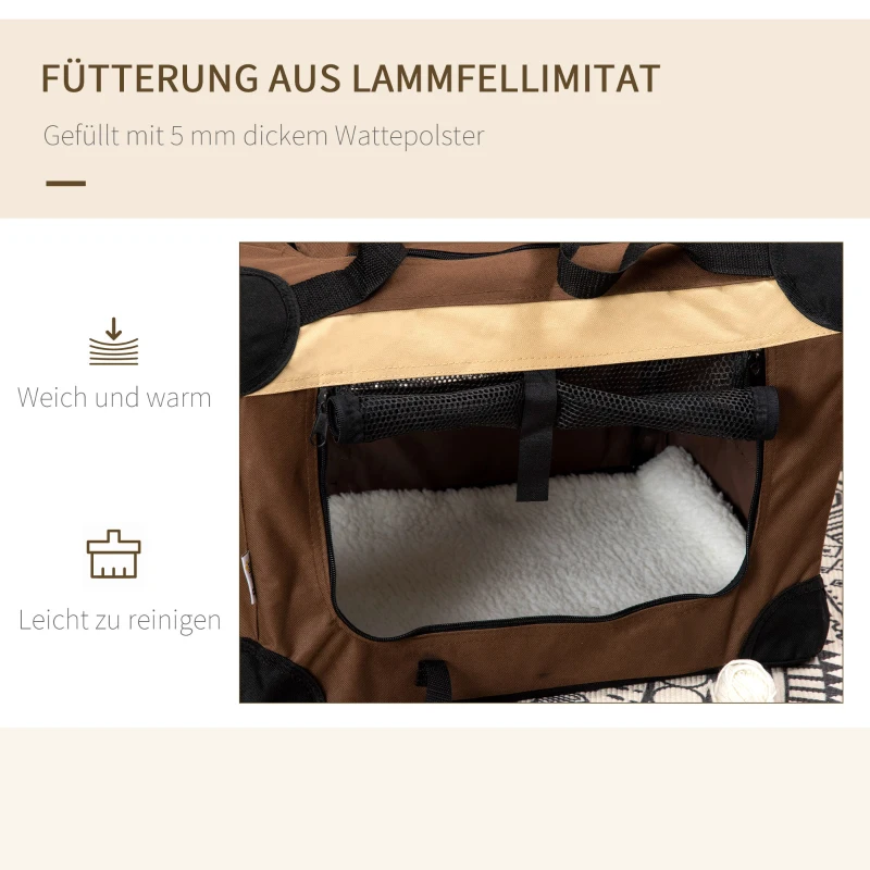 PawHut Hundetasche Hundetransporttasche, 3 Eingänge, faltbar, 70 x 51 x 50 cm, Braun + Beige