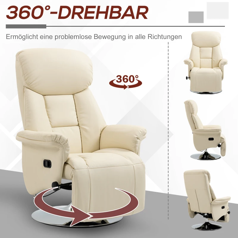 HOMCOM Relaxsessel, Liegefunktion, Lederoptik, Fußstütze, bis 150 kg, 78 x 80 x 109 cm, Creme