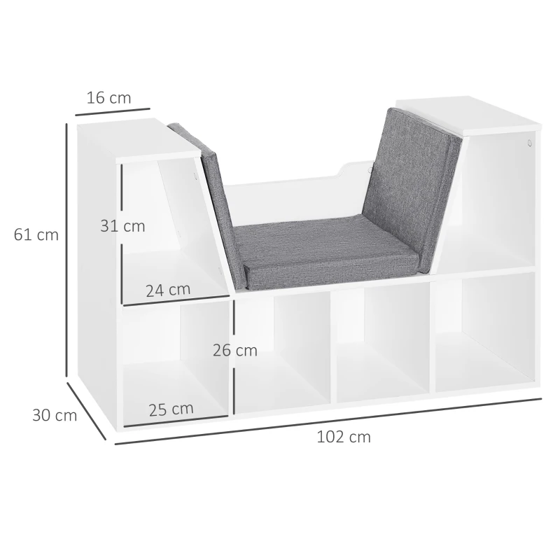 HOMCOM Libreria Scaffale 2 in 1, 6 Scomparti, 102x30x61 cm, Bianco