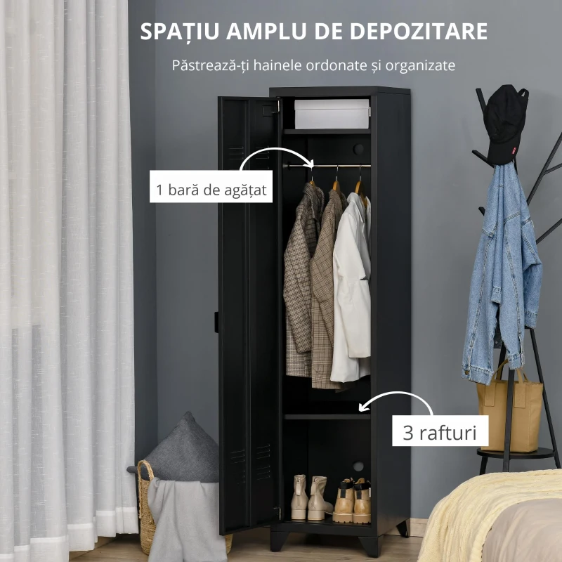 Homcom Dulap Metalic – Stil Industrial cu 1 Usa, Design Vintage(m-4)