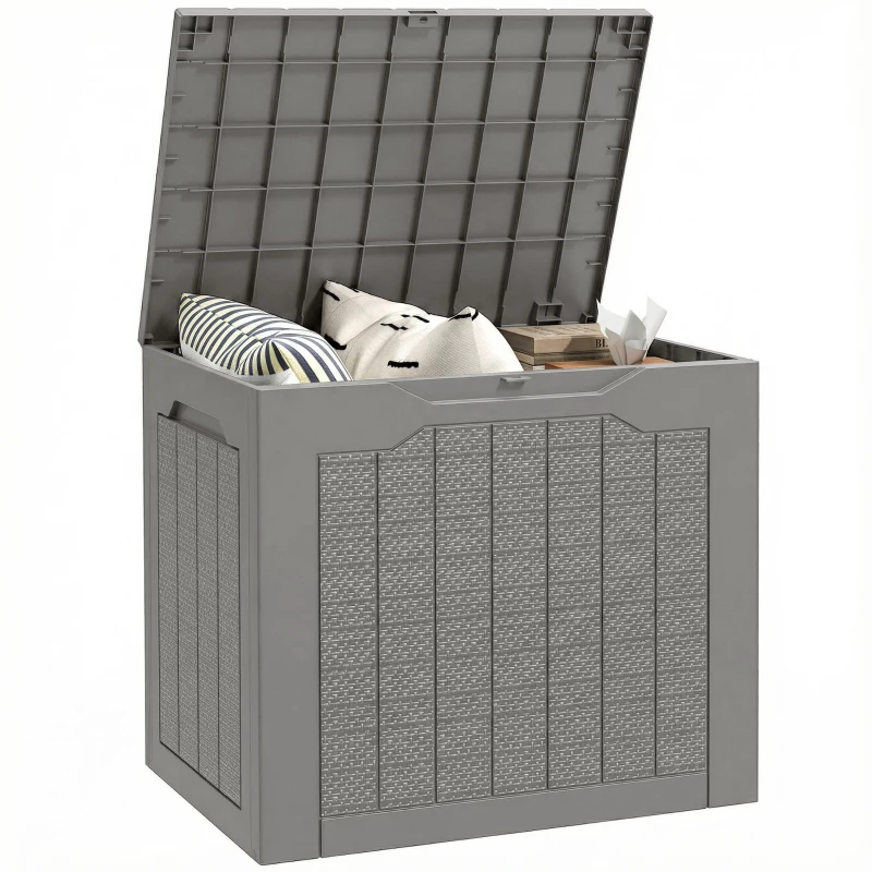 Outsunny 93L Plastic Garden Storage Box, Outdoor Storage Box with Handles, Waterproof Outdoor Storage Container, Khaki
