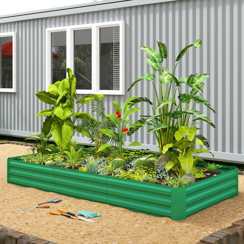Outsunny Jardinière extérieure carré potager galvanisée avec bordure de sécurité et fond ouvert 240 x 120 x 30 cm vert