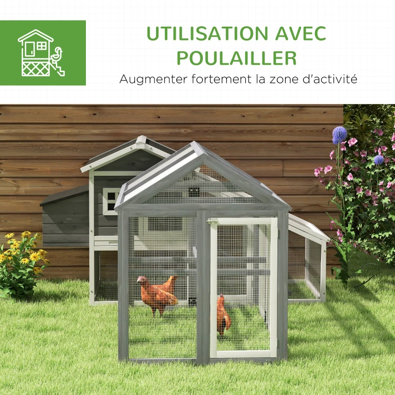 PawHut Enclos poulailler 1,18 m², parc grillagé avec porte verrouillables, cadre en bois massif, 140 x 88,5 x 106 cm, gris