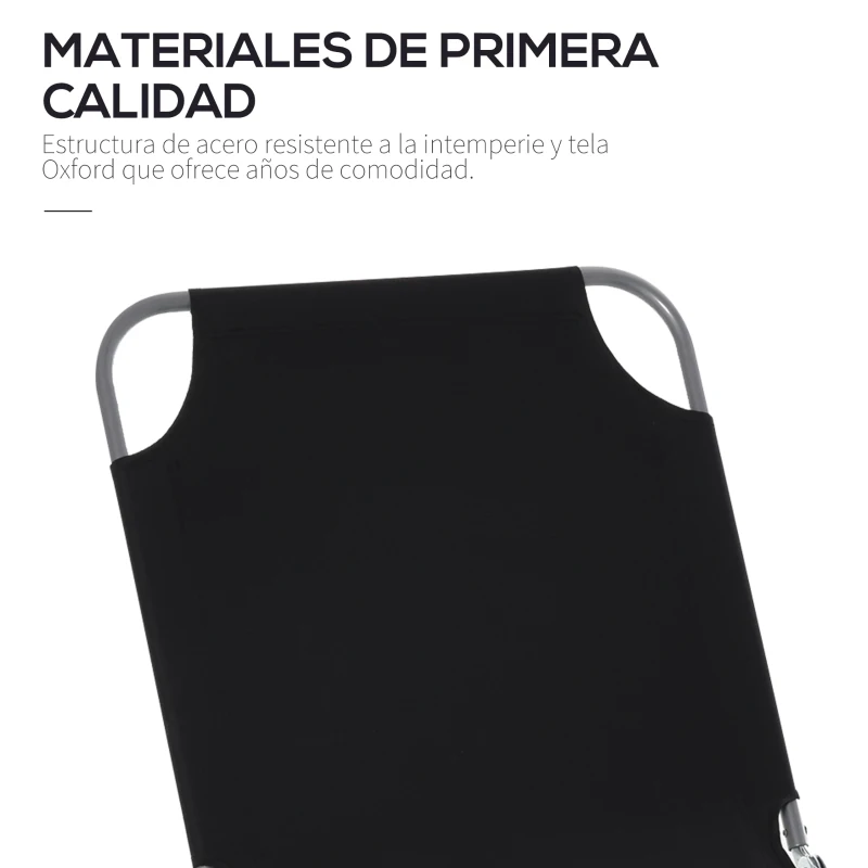 Outsunny Tumbona Jardín Exterior Plegable con Respaldo Ajustable en 5 Posiciones Carga 120 kg para Terraza 187x55x24 cm Negro