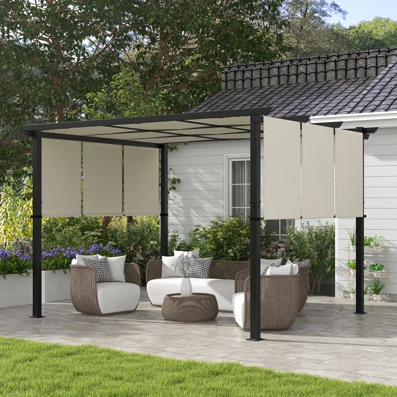 Outsunny Markise Sonnenschutz. Pergola, wetterbeständig,  inkl. Befestigungsmaterial, 3 x 3,5 m, Beige