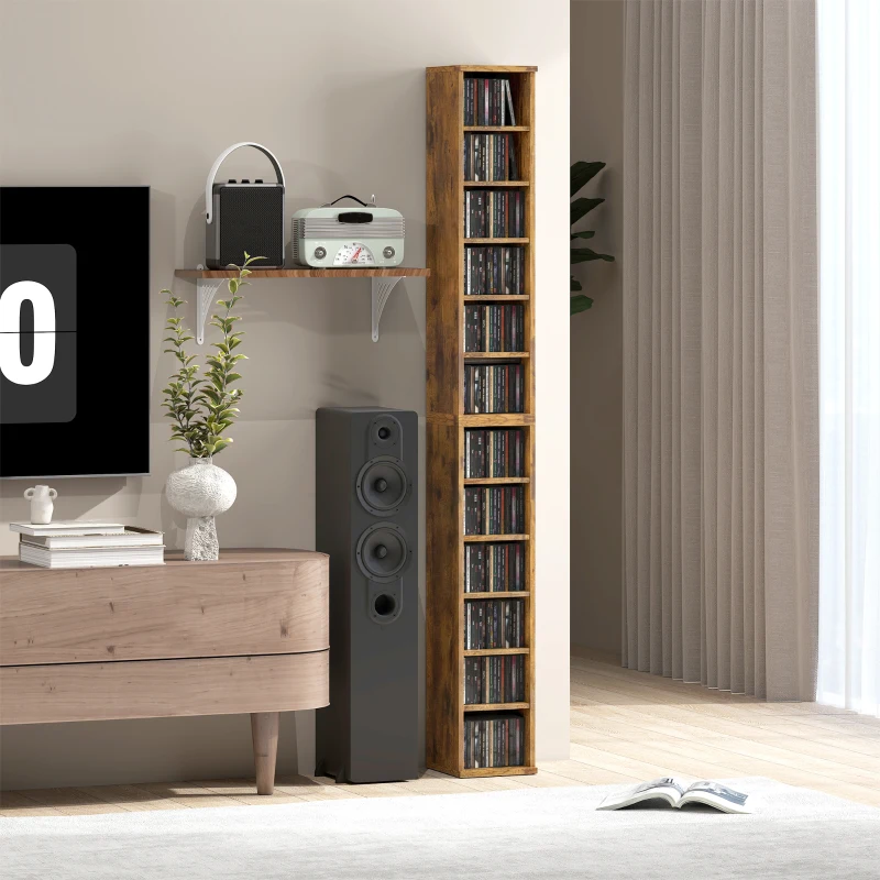 HOMCOM Lot de 2 étagères colonnes armoire de rangement CD-DVD 12 compartiments 21 x 22,5 x 88,5 cm capacité 204 CD marron