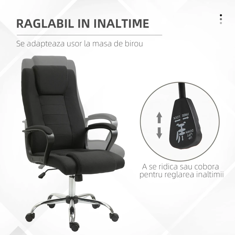Vinsetto Scaun de Birou Ergonomic, Basculant și Captusit cu Înălțime Reglabilă, 62x76x110-119 cm, Negru