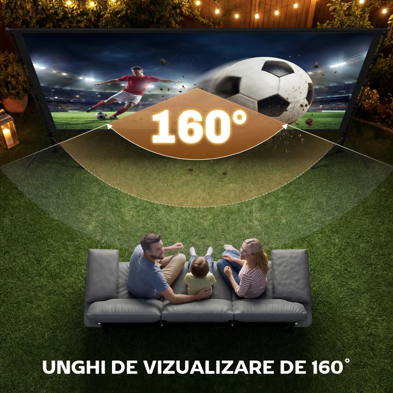 HOMCOM Ecran de Proiecție 120" 4K/8K HD Format 16:9 cu 2 Trepiede Pliabile, Ecran Portabil cu Față Dublă, Unghi Larg de 160°, pentru Cinema Acasă sau Exterior, Alb