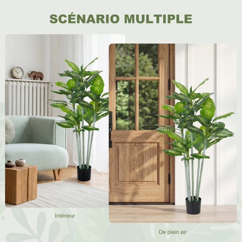 HOMCOM Plante artificielle calathea hauteur 150 cm pot ciment 53 feuilles - intérieur