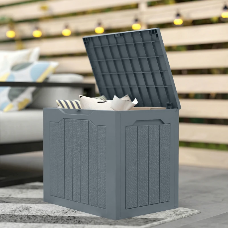 Outsunny 93L Plastic Garden Storage Box, Outdoor Storage Box with Handles, Waterproof Outdoor Storage Container, Light Grey