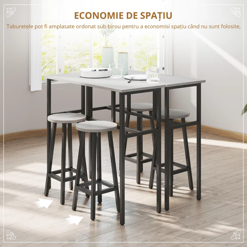 Homcom Set Bar 6 Piese – 4 Scaune & 2 Mese, Design Modern