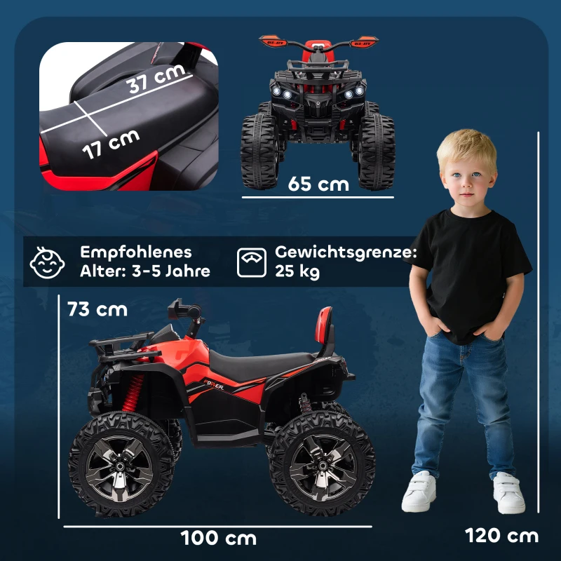 HOMCOM Elektrische kinderquad kindermotor 3-8 km/u 45 minuten bedrijfstijd LED-licht(m-3)
