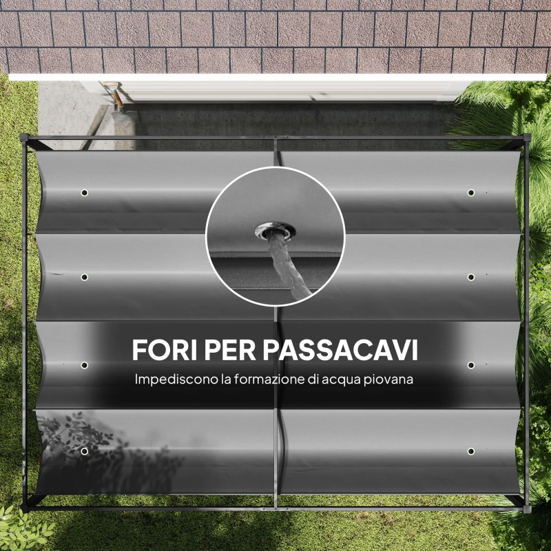 Outsunny Pergola Gazebo da Esterno 4x3 m con Tettuccio Retrattile in Metallo e Poliestere, Grigio Scuro