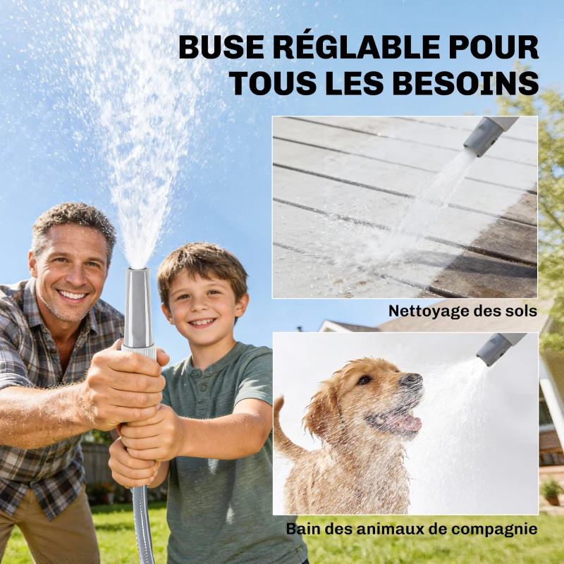 Outsunny Enrouleur Tuyau Arrosage Mural 20+1,6m x Ø 15mm, Dévidoir de Tuyaux d'Eau Rétractable Automatique Pivotant à 180°, Gris