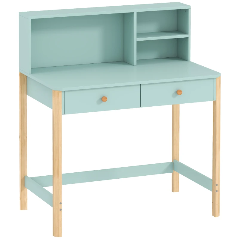 AIYAPLAY Bureau enfant Table de bureau pour enfants avec 3 compartiments ouverts et 2 tiroirs 90x52x105 cm vert