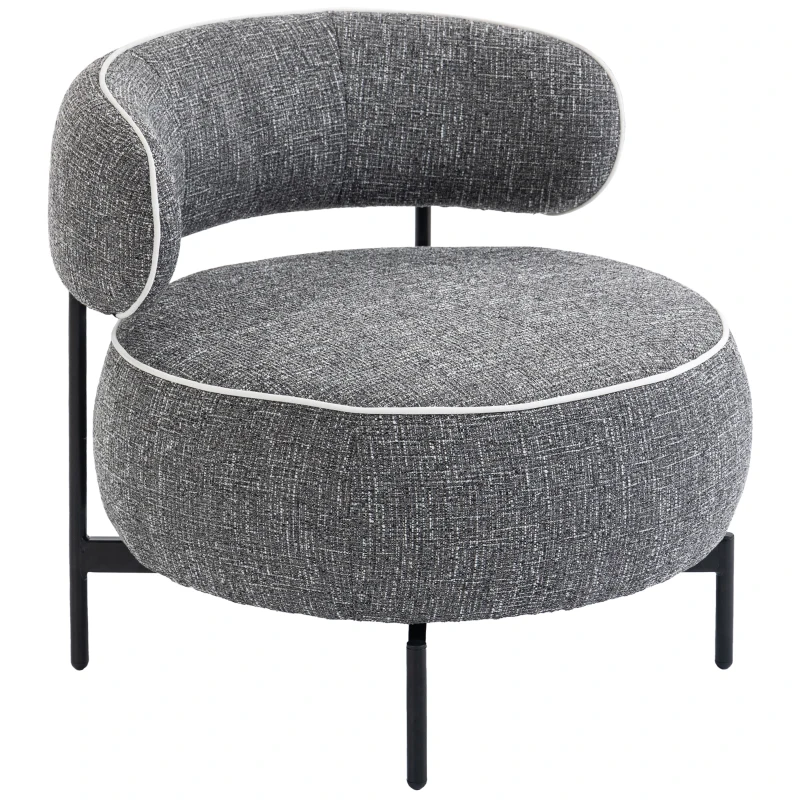 HOMCOM Butaca de Salón con Asiento Giratorio Tapizado en Lino Asiento Amplio Relleno Grueso Patas de Metal Gris Oscuro