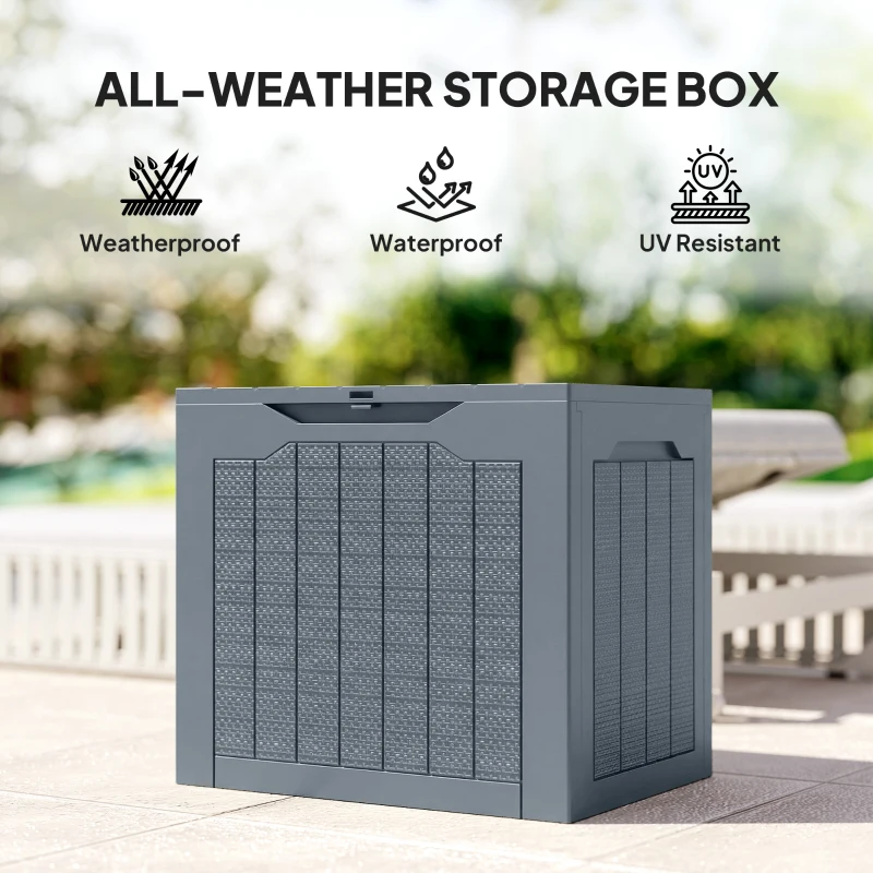 Outsunny 93L Plastic Garden Storage Box, Outdoor Storage Box with Handles, Waterproof Outdoor Storage Container, Light Grey
