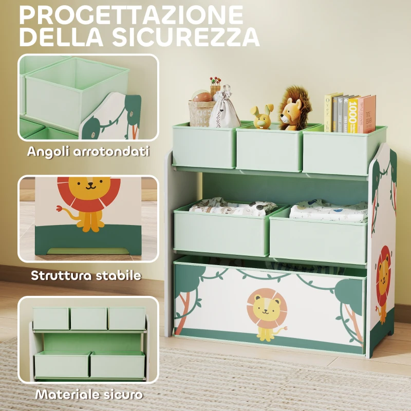 AIYAPLAY Scaffale Portagiochi Bambini Mobile Porta Giocattoli 3 Livelli, Verde