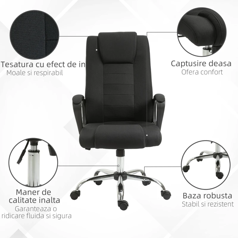 Vinsetto Scaun de Birou Ergonomic, Basculant și Captusit cu Înălțime Reglabilă, 62x76x110-119 cm, Negru