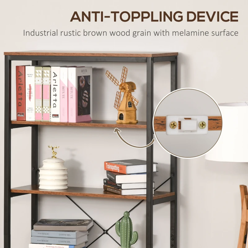 Homcom Biblioteca Industriala Vintage – 6 Rafturi din Lemn & Metal Negru