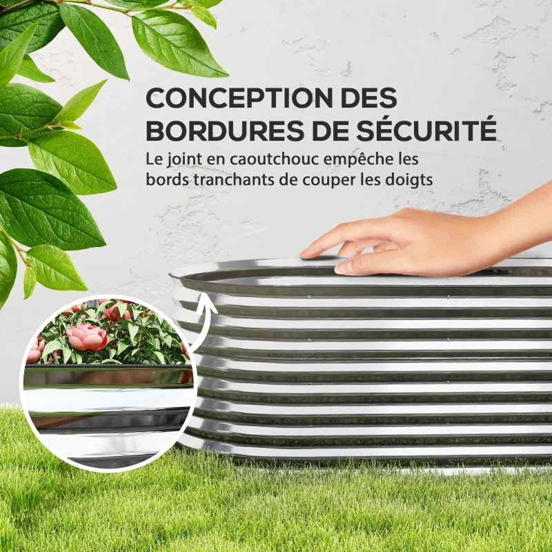 Outsunny Carré potager de jardin potager surélevé, résistant à la rouille en acier galvanisé 160 x 80 x 56 cm argent