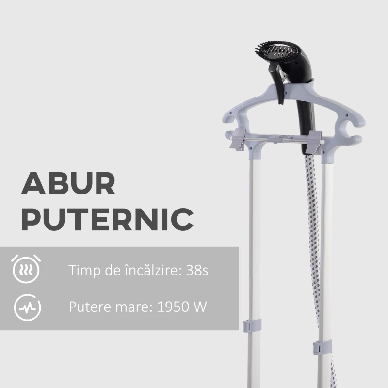 HOMCOM Aparat de Călcat Vertical cu Aburi, Fier de Călcat de 2L, Putere 1950W cu 2 Tije Portabil, 35x25x23cm