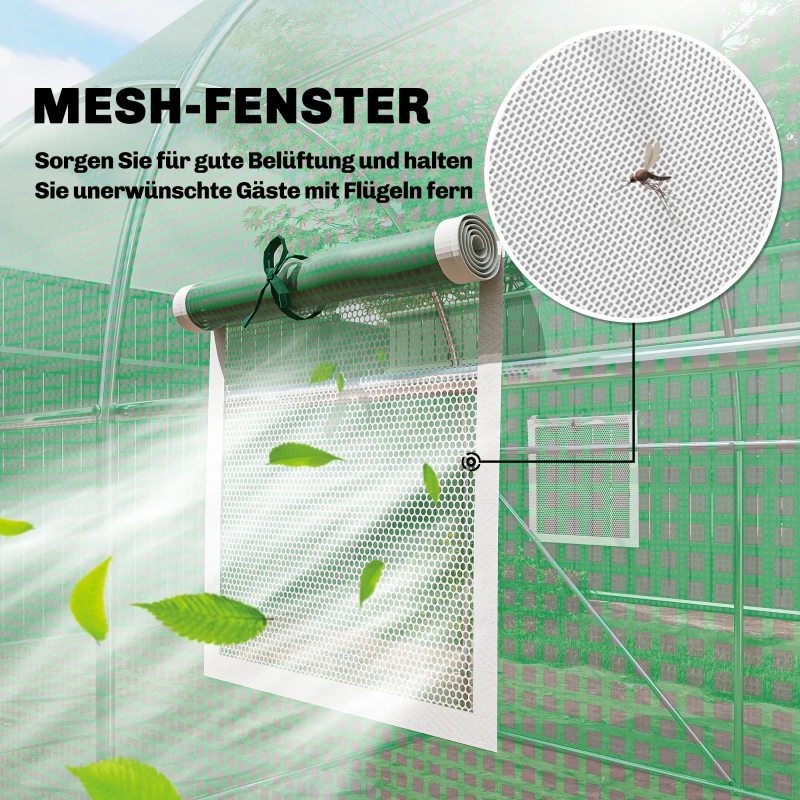 Outsunny Kas 3 x 2 x 2 m folietunnel met vergrendelbare openslaande deur 6 oprolbare gaasramen steunstangen