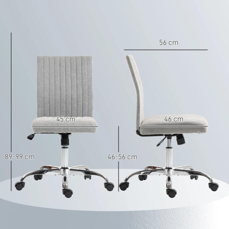 HOMCOM Sedia Ufficio Senza Braccioli con Altezza Regolabile e Seduta Girevole, Rivestimento in Tessuto, Grigio