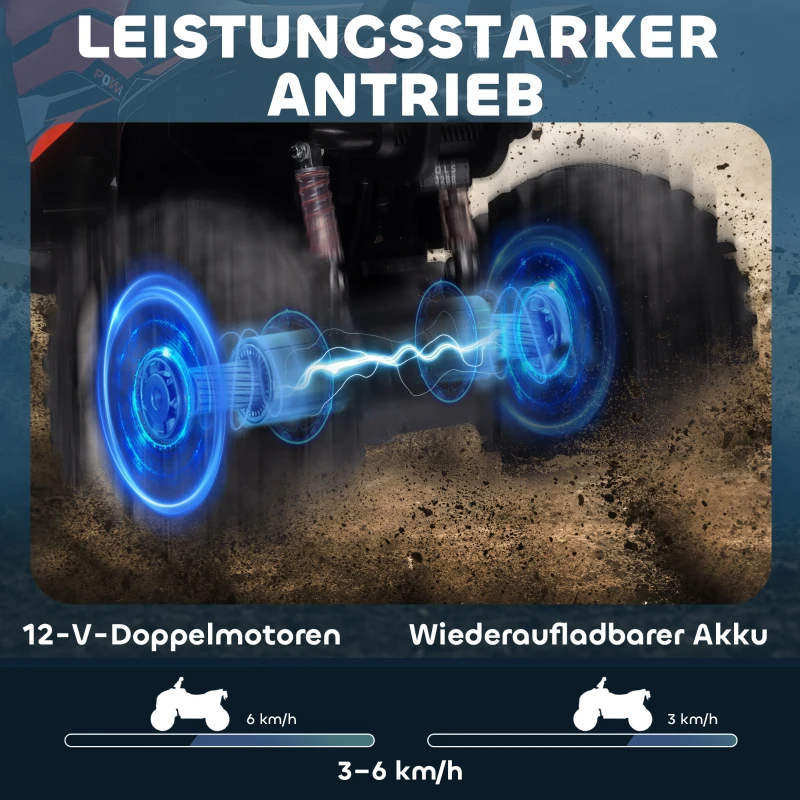 HOMCOM Elektrische kinderquad kindermotor 3-8 km/u 45 minuten bedrijfstijd LED-licht(m-4)