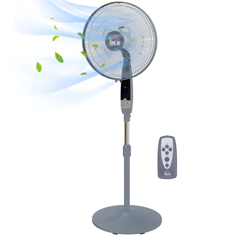HOMCOM 16'' Pedestal Standing Floor Fan, Oscillation Cooling Fan with Remote Control, Grey