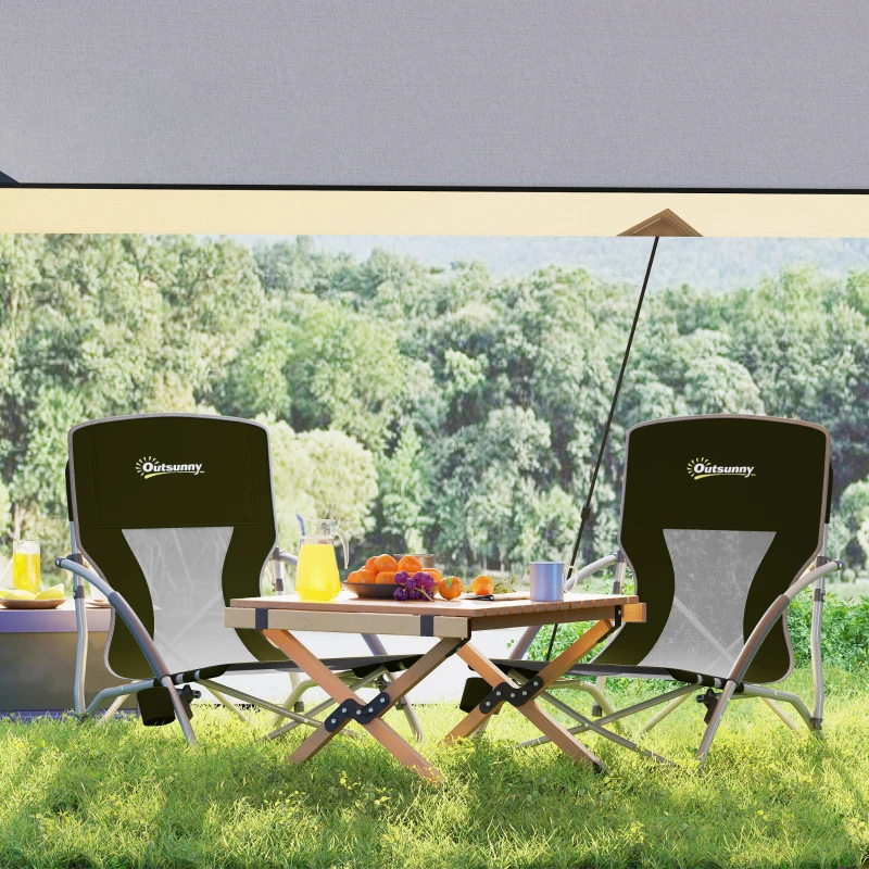 Outsunny Set 2 sedie da spiaggia pieghevoli con schienale a rete e borsa, 58x55x62 cm, Nero