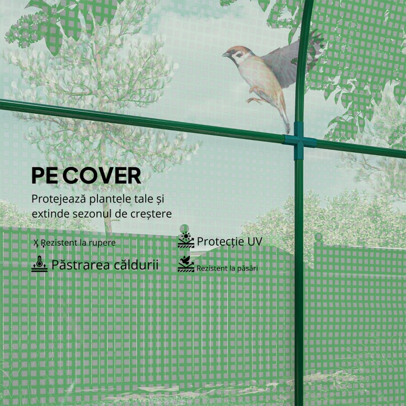 Outsunny Sera de gradina tip tunel cu ferestre si usi rulante, sera pentru plante cu invelis din PE, verde, 180x180x200cm