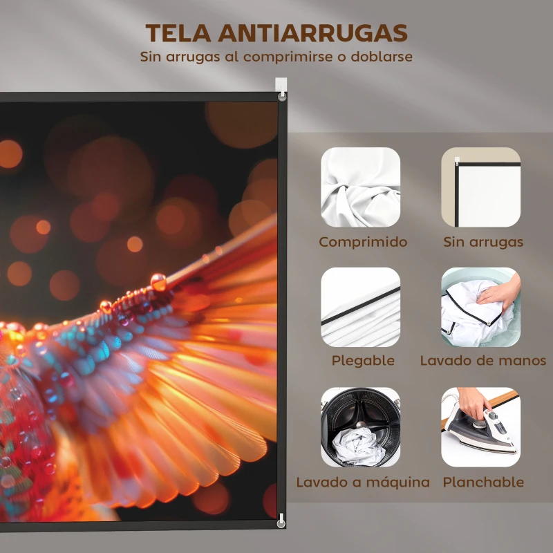 HOMCOM Pantalla de Proyección Manual 120 Pulgadas Formato 16:9 HD 4K/8K para Interior y Exterior Blanco