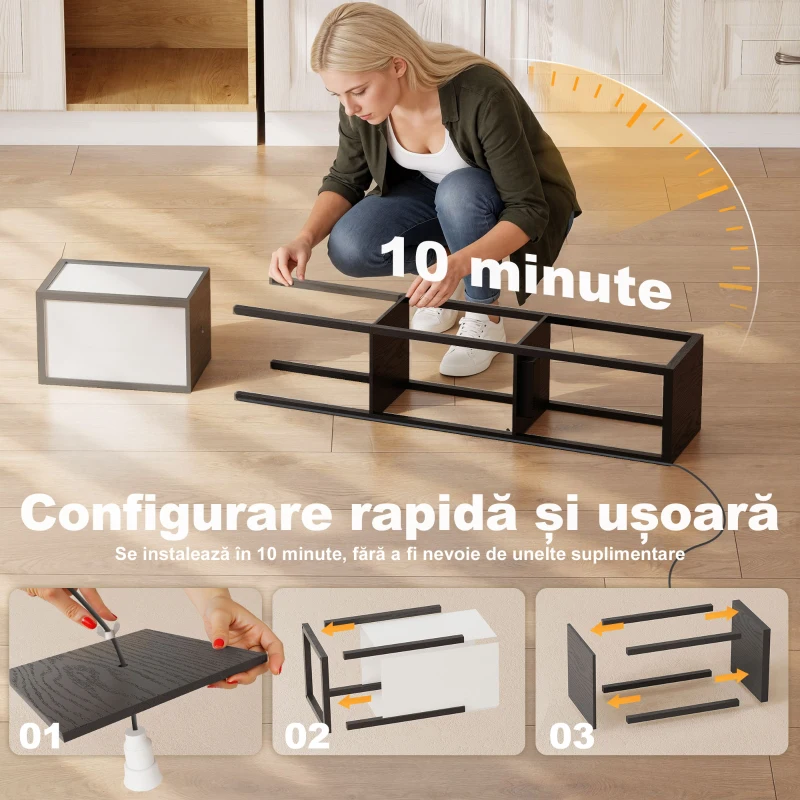 Lampă de Podea HOMCOM LED cu Rafturi, Lampă Modernă cu Comutator și Porturi USB, Lumină Reglabilă pentru Living și Dormitor, Neagră