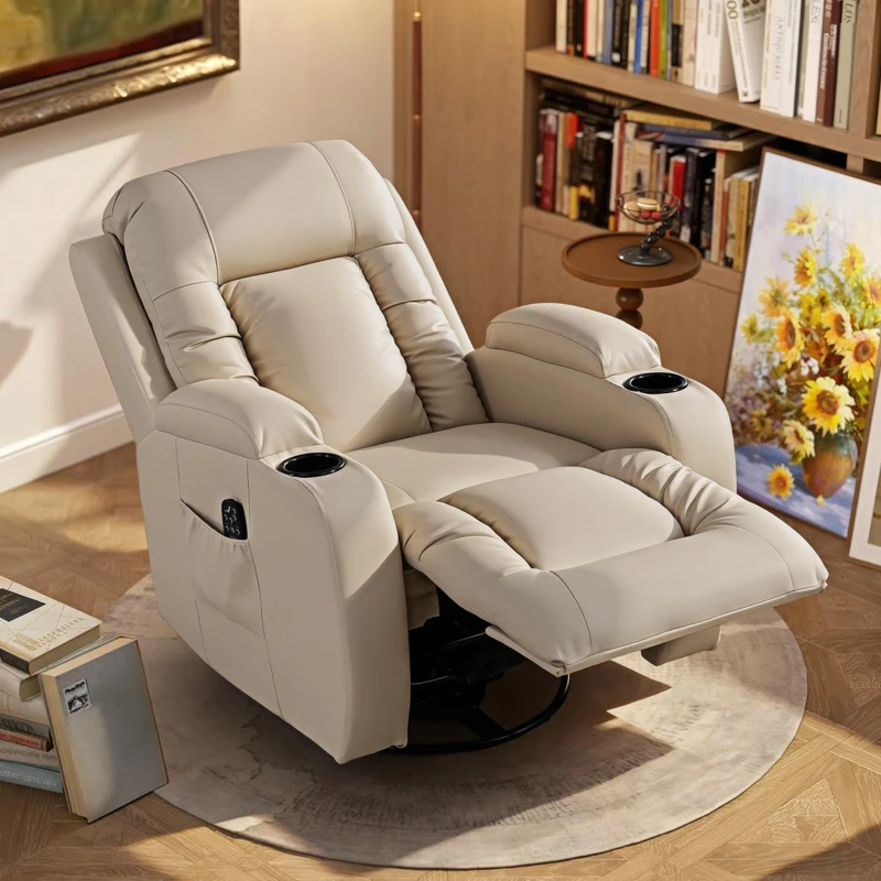 HOMCOM Sillón de Masaje Giratorio Sillón Relax Reclinable con 8 Puntos de Masaje Función de Calefacción 82x99x103 cm Crema